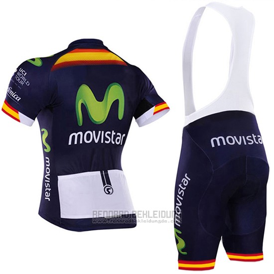 2017 Fahrradbekleidung Movistar Champion Spanien Trikot Kurzarm und Tragerhose - zum Schließen ins Bild klicken